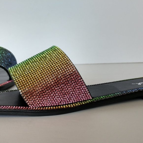 Qupid Rainbow Sandals Rhinestone Slides Various Sizes NIB - Picture 7 of 16